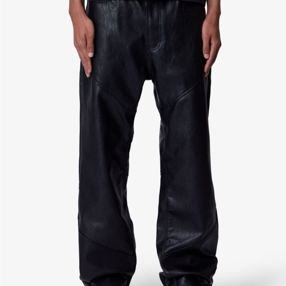 MNML Black Ultra Baggy Paneled Faux Leather Pants
